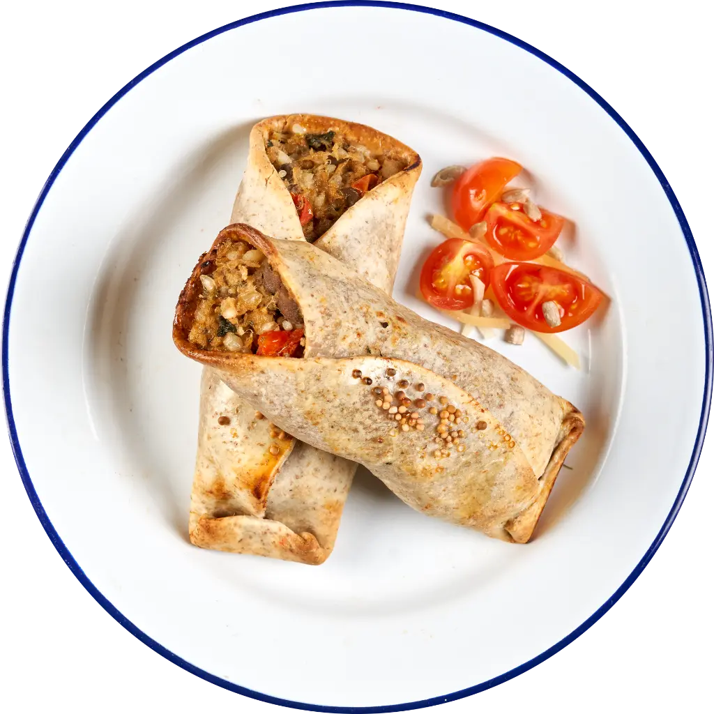 Burritos Integrales Pollo, cherrys confitados y yamani.webp