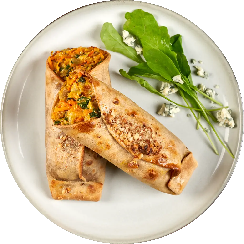 Burrito de quinoa, calabaza y queso azul